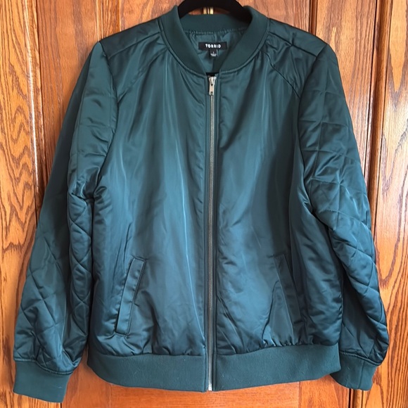 TORRID Jackets & Blazers - Torrid Green Satin Bomber Jacket with Ribbed Details